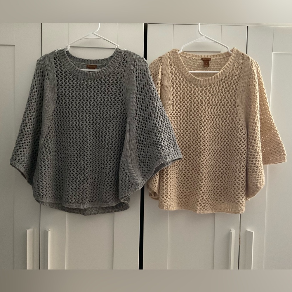 Copper Key Women’s Gray and Tan Crochet Open Knit Shrug/Sweater Set in Size M